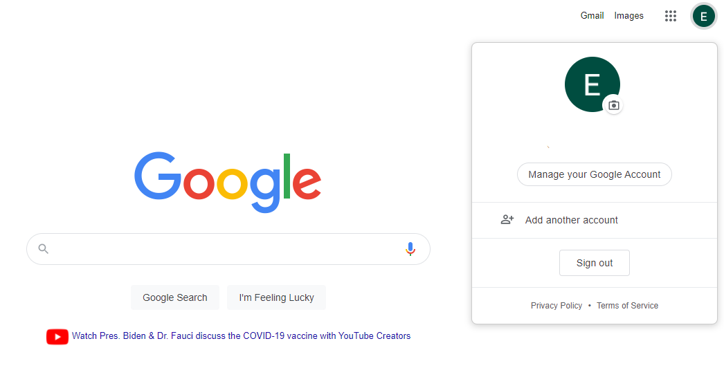 Кнопка выхода из аккаунта Google в веб-интерфейсе