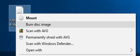 Контекстное меню Записать образ диска