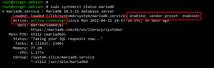 статус службы mariadb