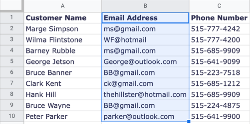 Выделенный диапазон ячеек