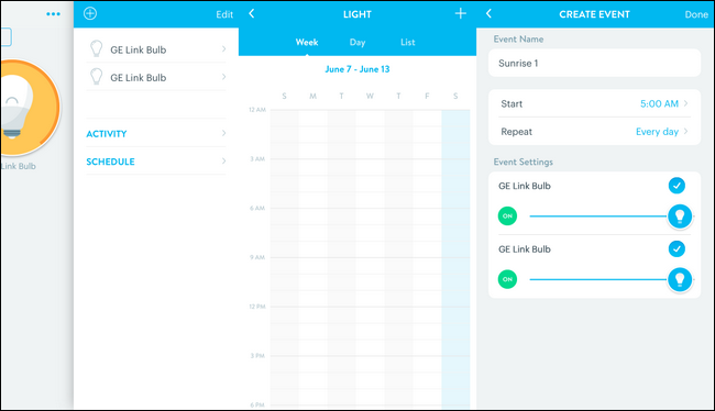Изображение интерфейса Wink с лампой GE Link