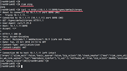 Результат riak ping и проверка HTTP endpoint