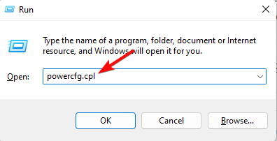 Запуск powercfg.cpl через окно Выполнить