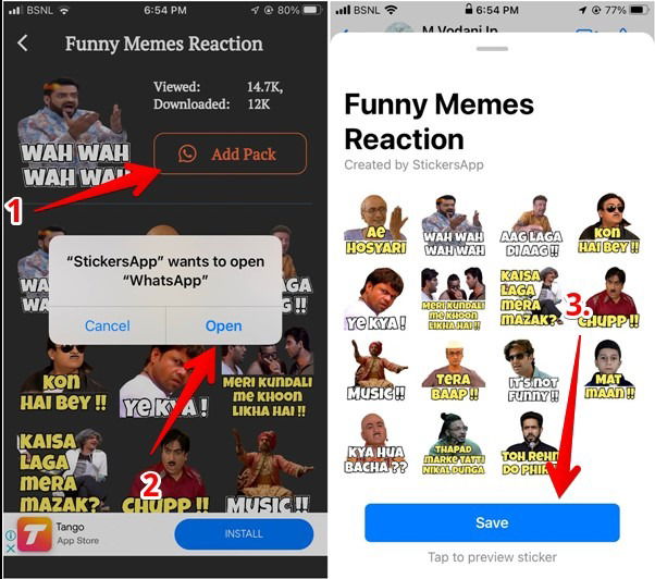 Процесс добавления сторонних стикеров в WhatsApp из приложения