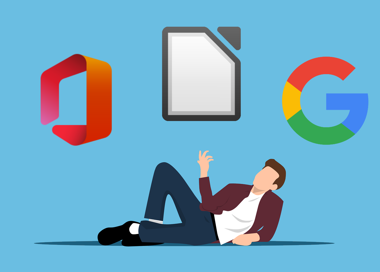 Человек выбирает между офисными пакетами