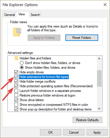 Параметры Проводника — вкладка Вид