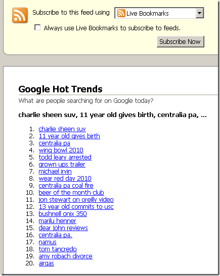 пример RSS‑представления списка популярных запросов