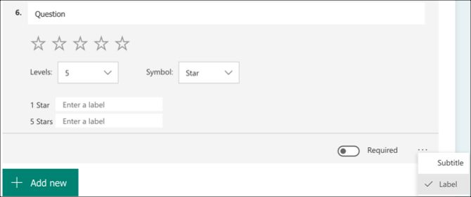 Microsoft Forms Ratings question