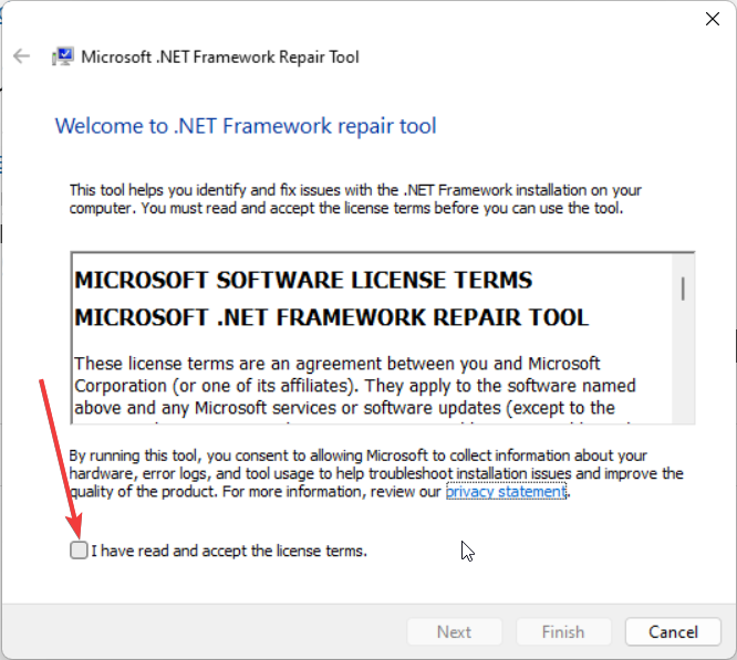 Согласие с условиями в Repair Tool