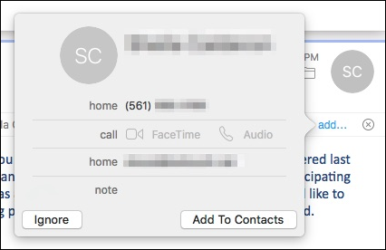 Уведомление Mail о найденном контакте и кнопка Добавить