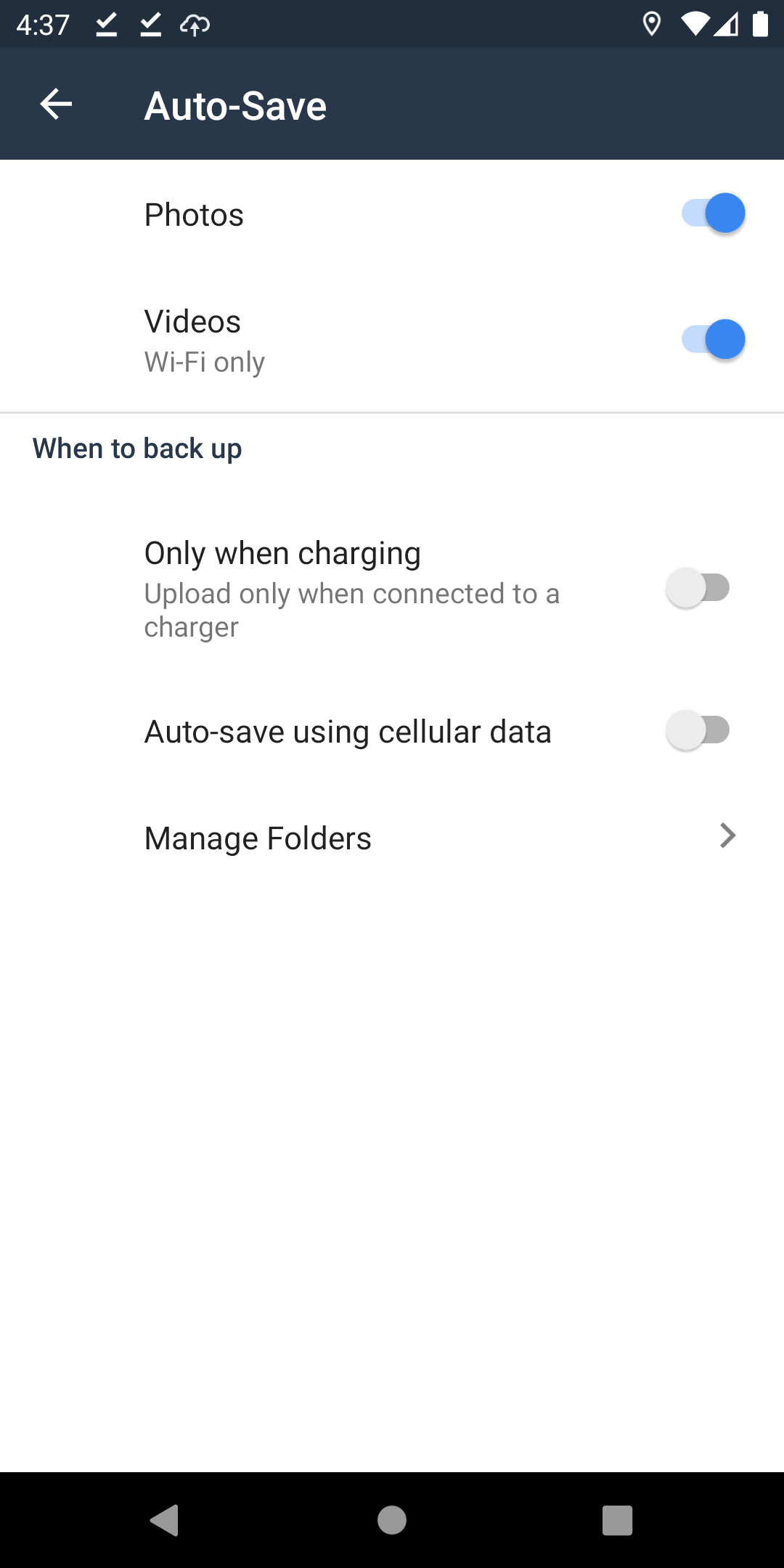 Параметры автосохранения в приложении Amazon Photos