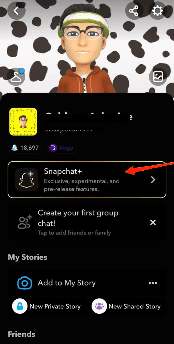 Экран профиля: карточка Snapchat+ для подключения пробной подписки
