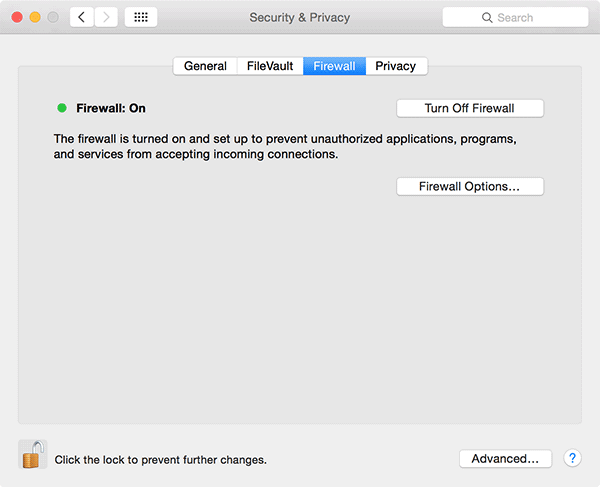 Кнопка «Параметры брандмауэра…» в интерфейсе