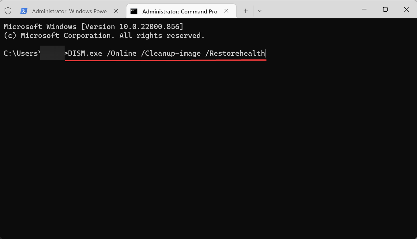 команда DISM в терминале
