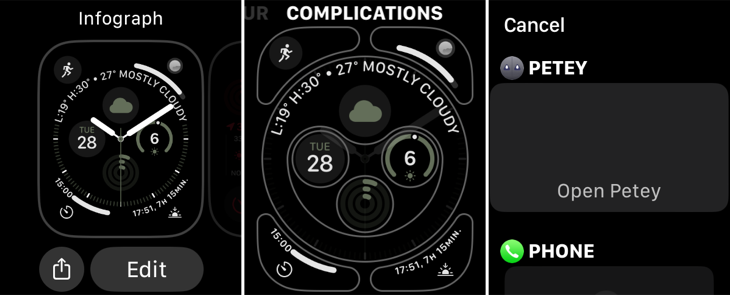 Добавление Petey на циферблат Apple Watch