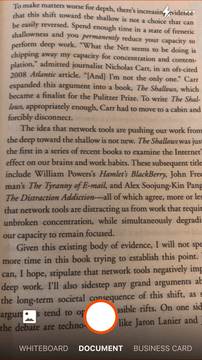 Microsoft Office Lens: выбор типа скана