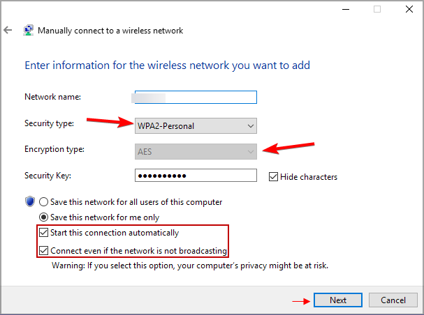 Настройка параметров безопасности беспроводной сети вручную