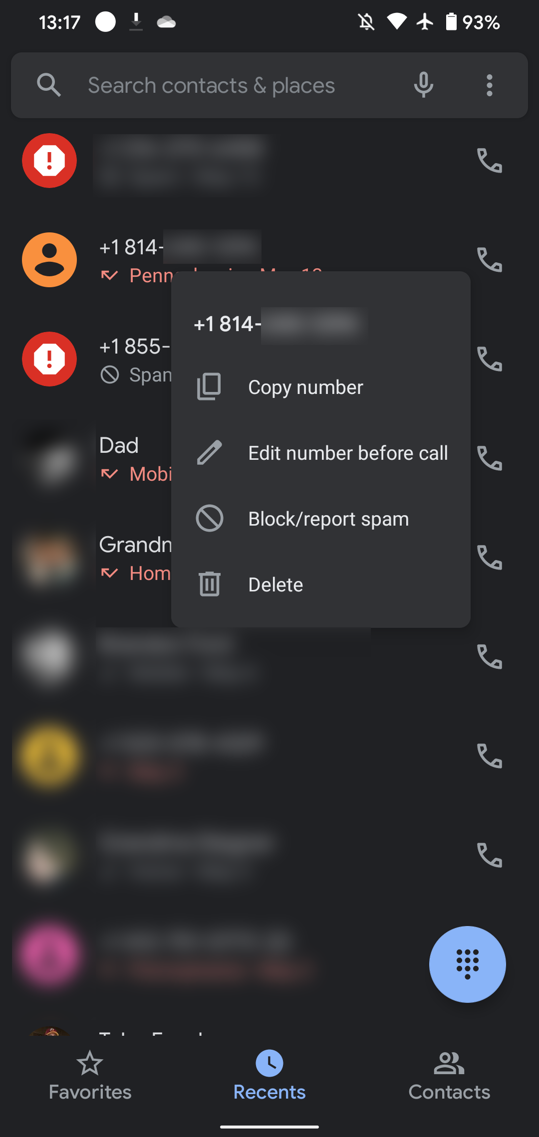 Android Recent List Block