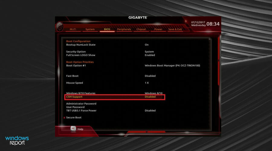 Отключение CSM в BIOS Biostar