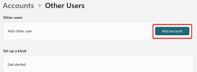Кнопка Добавить аккаунт