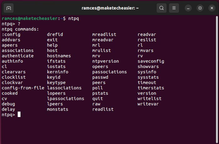 Интерактивный режим ntpq с командами