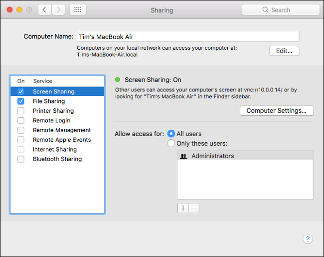 Настройка общего доступа к экрану в macOS