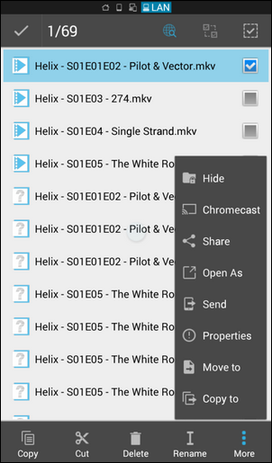 Выбор опции Chromecast в меню ES File Explorer
