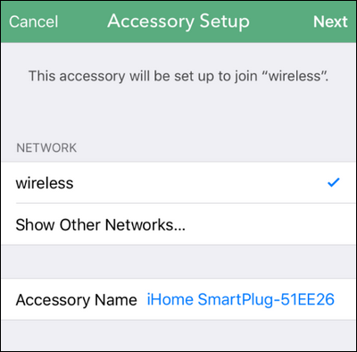 Выбор Wi‑Fi сети в приложении iHome