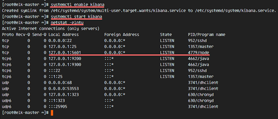 Kibana запущена как node приложение на порту 5601