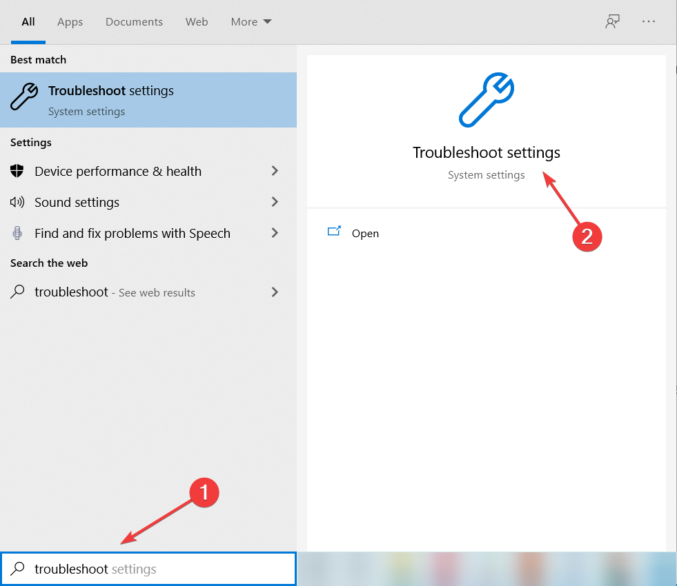 Поиск настроек устранения неполадок в Windows