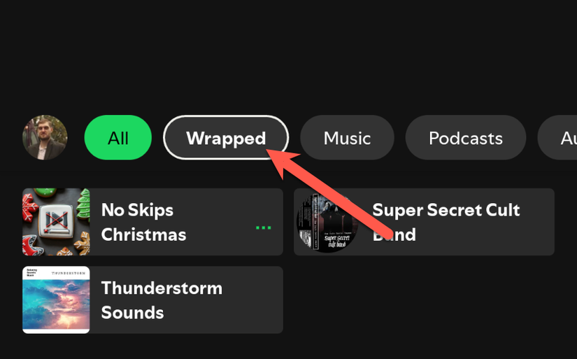 Скриншот: кнопка 'Wrapped' в приложении Spotify на Android