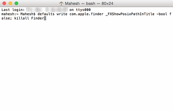 Отключение показа пути в заголовке Finder через Terminal