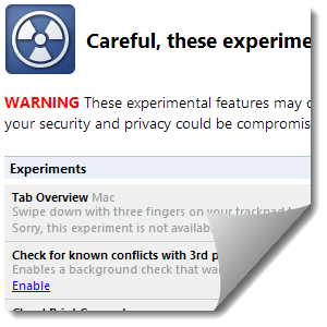 Вид интерфейса Chrome с экспериментальными флагами