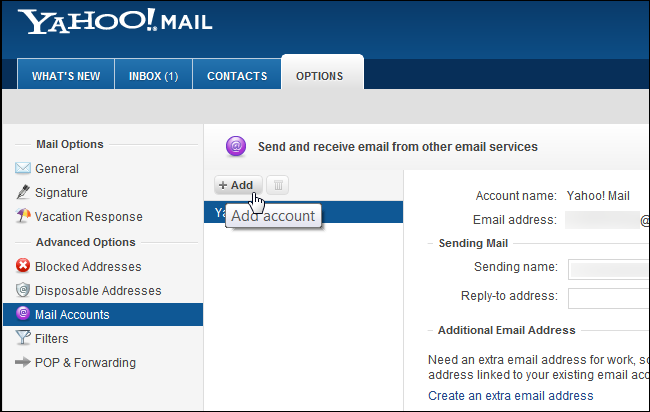 Скриншот добавления почтового аккаунта в Yahoo! Mail