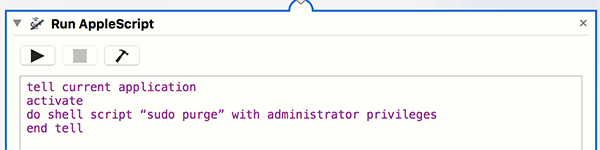 AppleScript для выполнения sudo purge в Automator