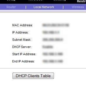 Кнопка DHCP Clients Table в разделе статуса роутера
