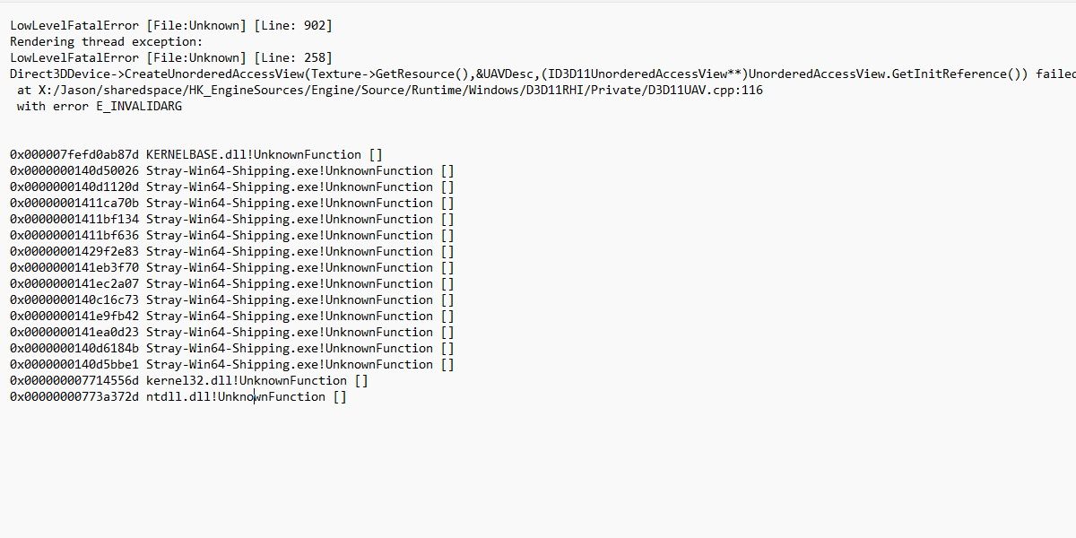 Окно с сообщением об ошибке, сгенерированном Stray