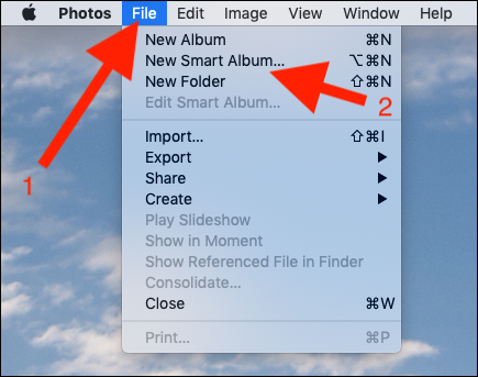 Выбор Файл затем Новый умный альбом