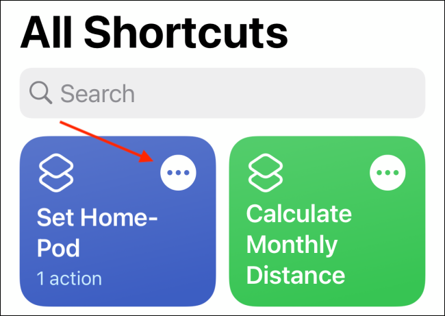 Нажмите меню в карточке ярлыка
