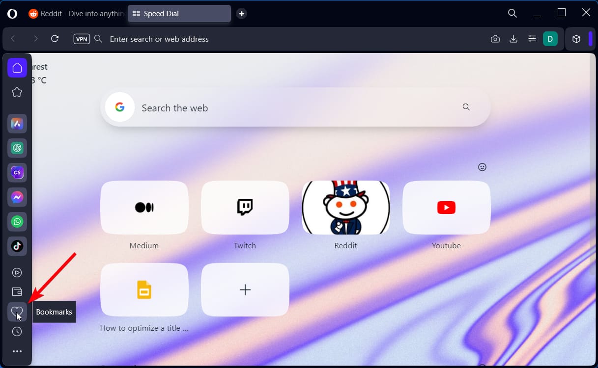Боковая панель с иконкой закладок