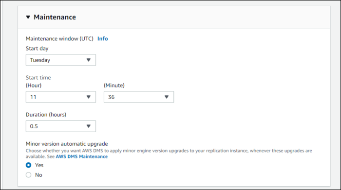 replication instance settings