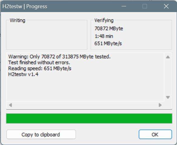 Результаты H2testw — скорость чтения SD‑карты
