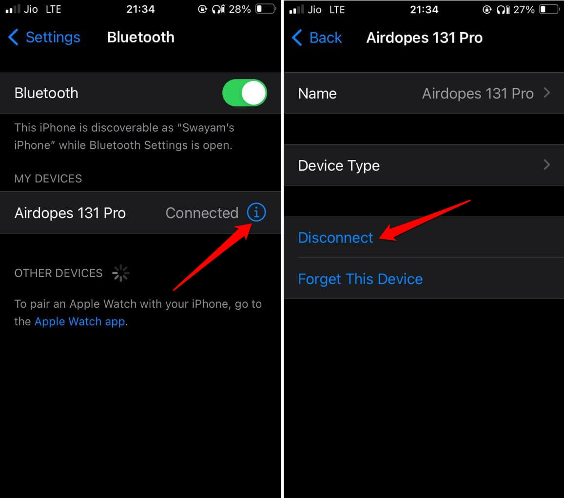 Отключение Bluetooth-устройства