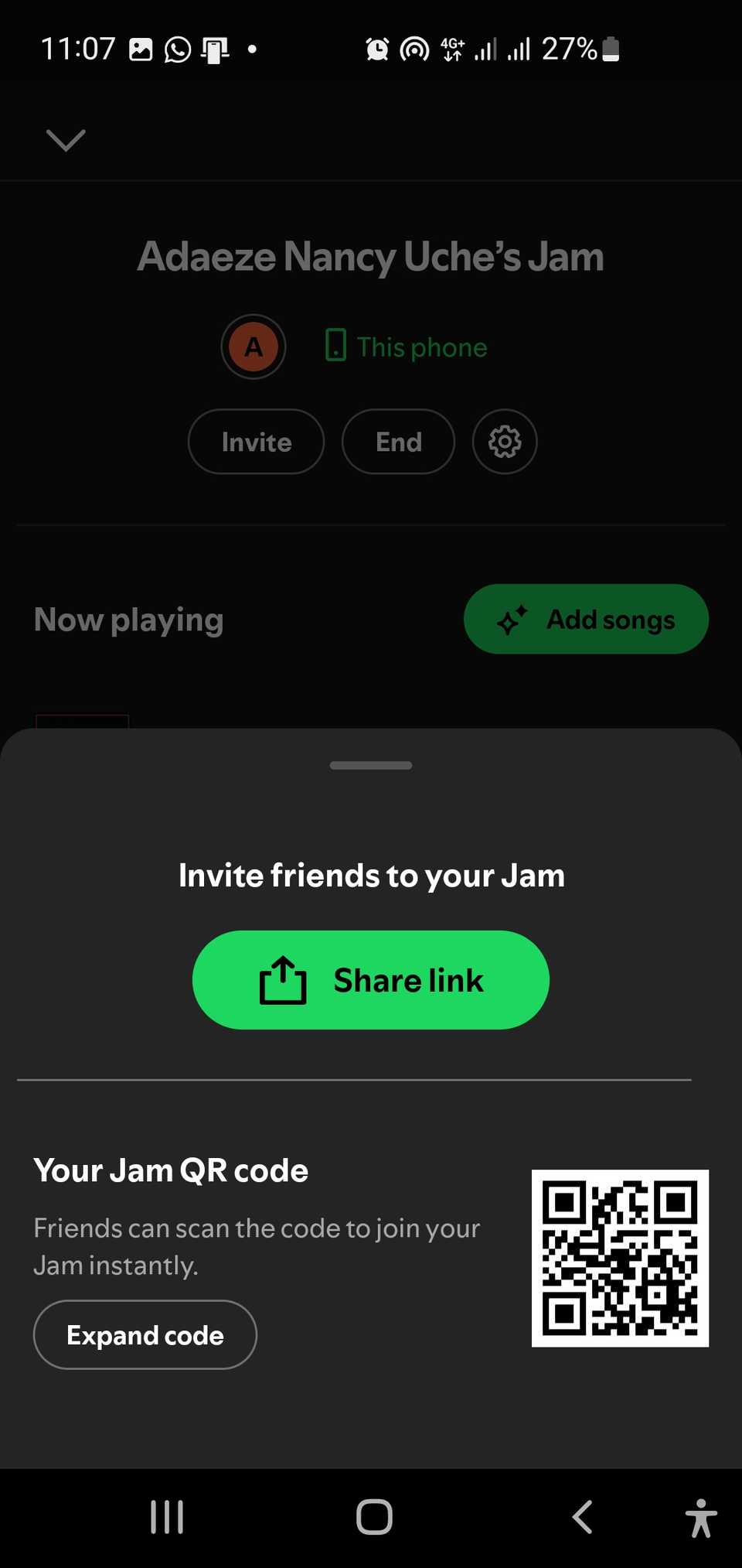 Ссылка для приглашения на Jam в мобильном Spotify