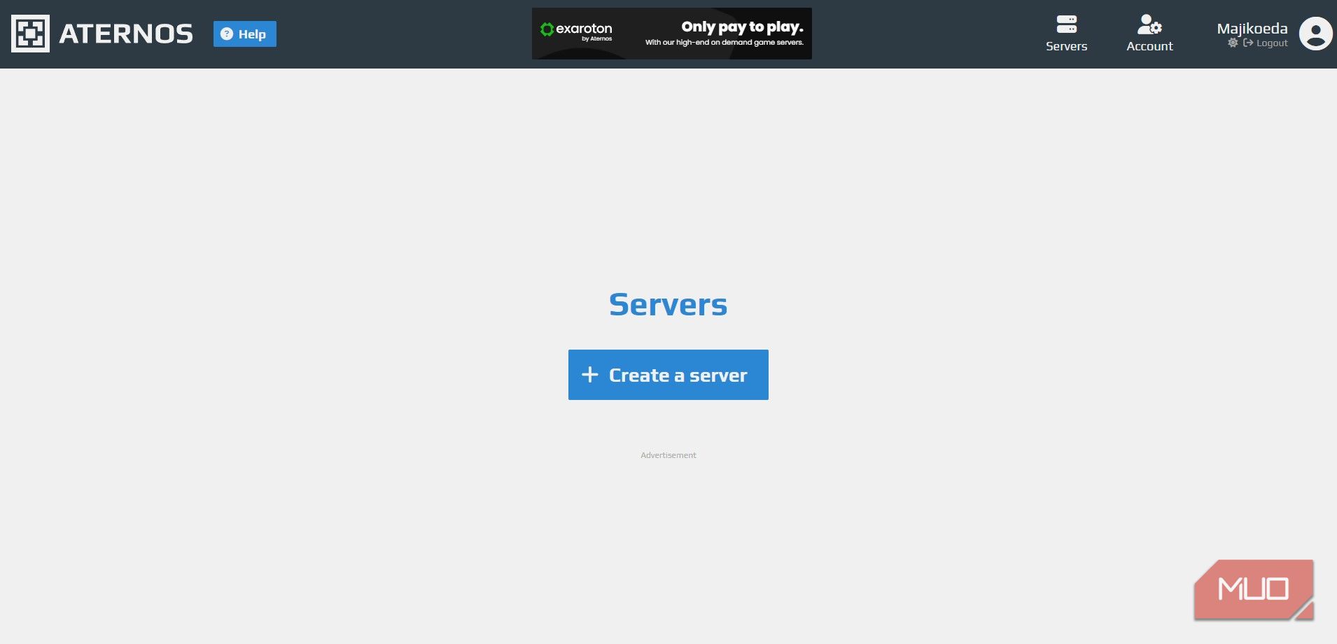 Aternos Create a Server button