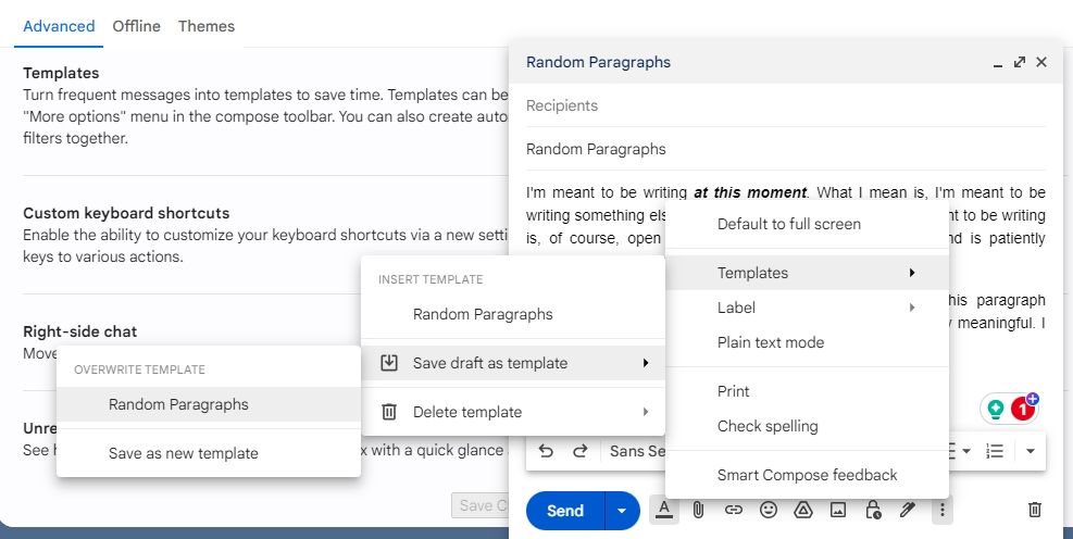 Редактирование и перезапись шаблона в Gmail