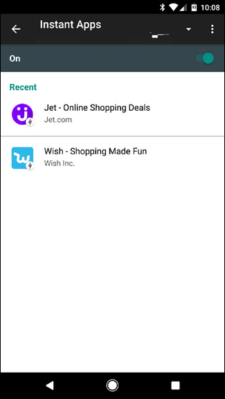 Список Instant Apps в настройках Google — очистка данных или установка