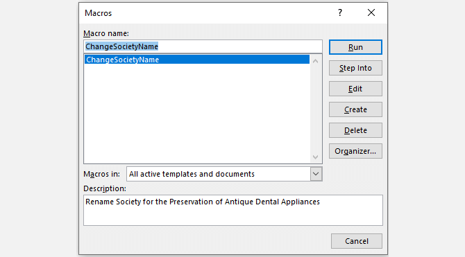 Список макросов в Word