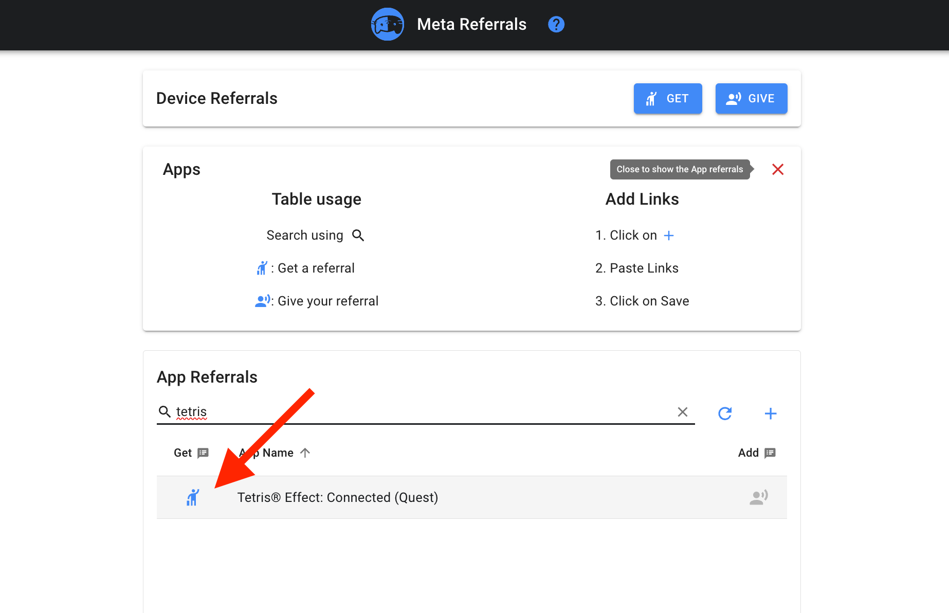 Нажатие на ссылку Tetris Effect на сайте Meta Dog