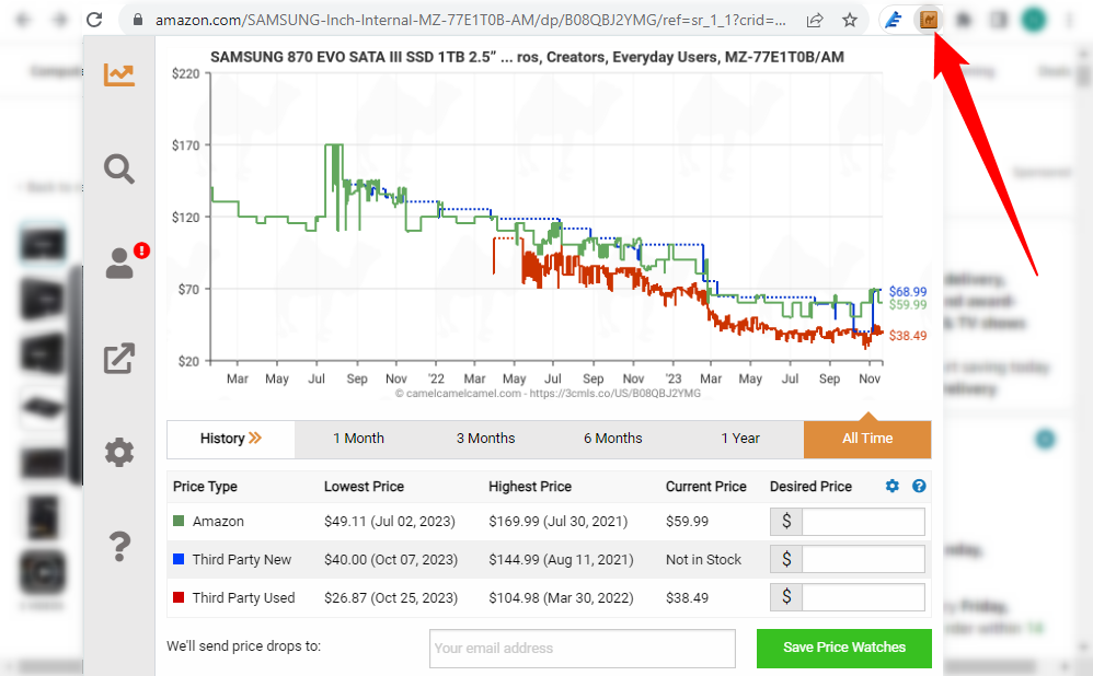 Расширение Camelizer в окне браузера